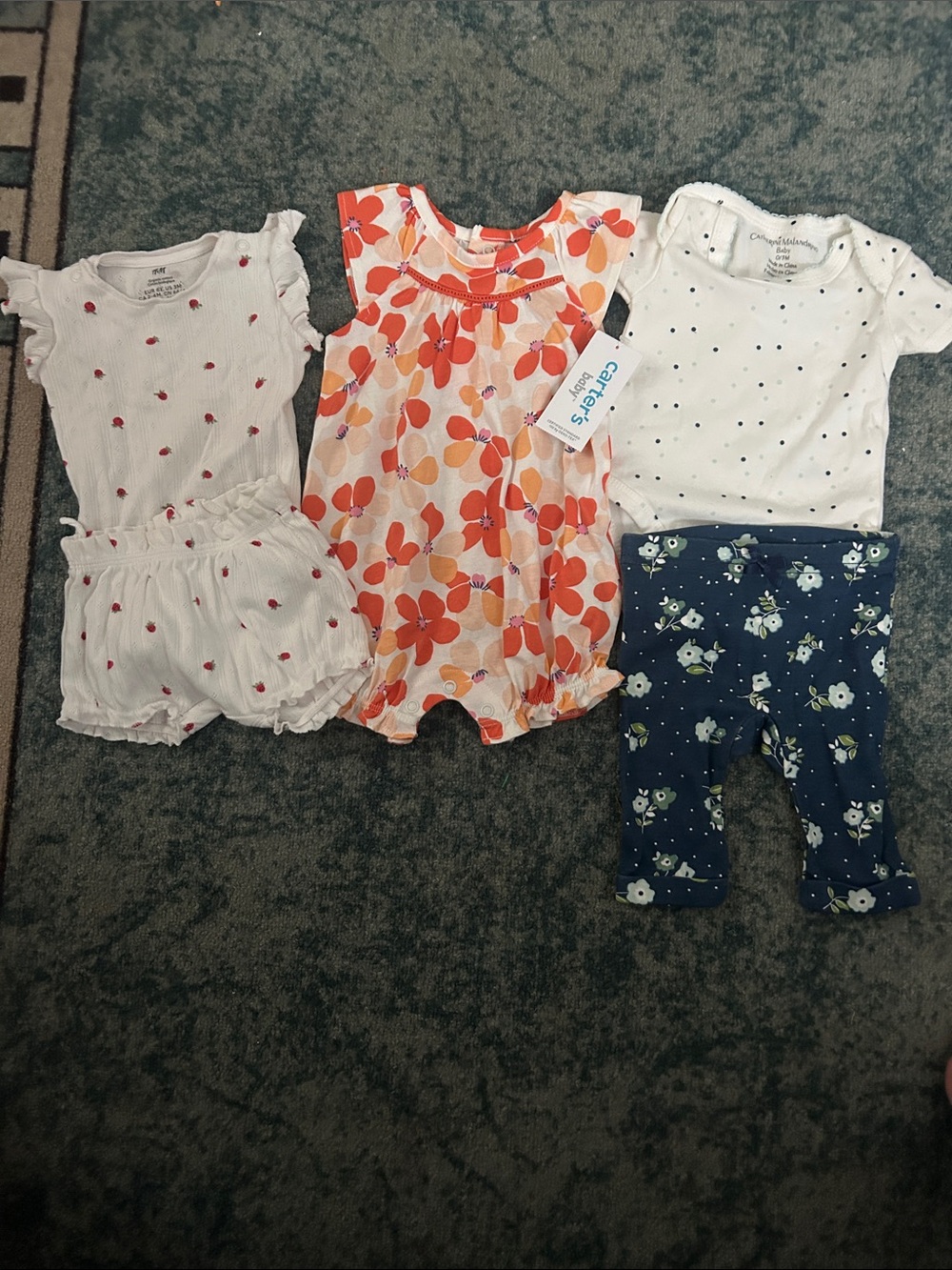 Orange Floral and Navy Polka Dot Baby Matching Set